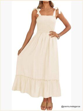 Summer Boho Spaghetti Strap Maxi Dress, Ruffle A-Line, Square Neck